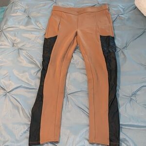 Bar III light brown khaki pointe pants faux leather size trims size L